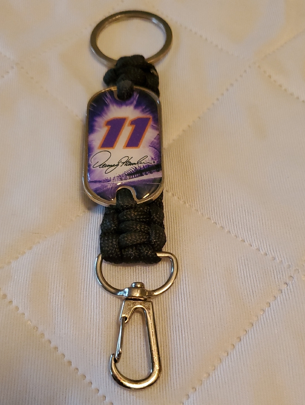 Black Paracord Keychain with Purple '11' Badge Denny Hamlin NASCAR.